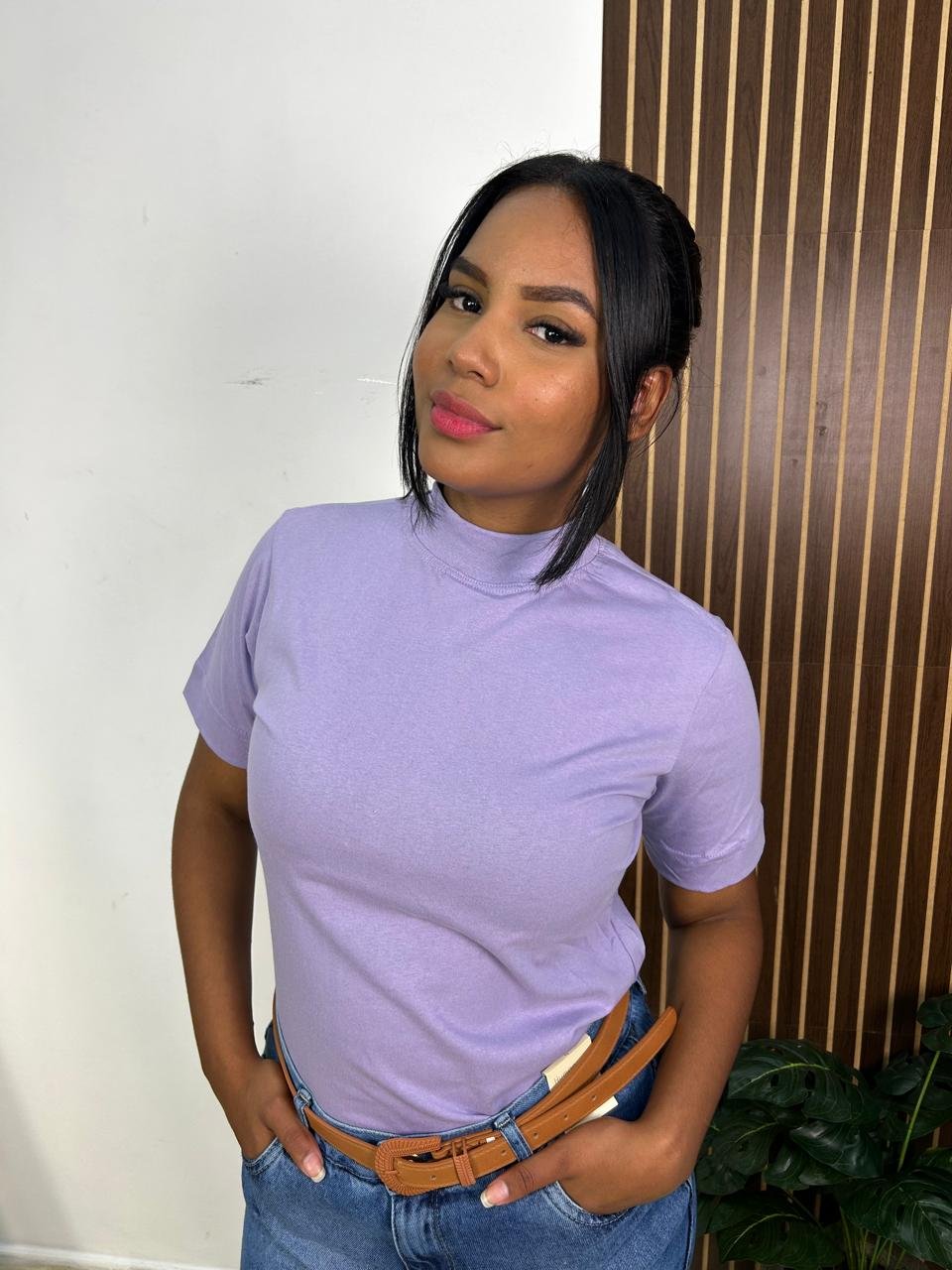 T-shirt gola alta - 100% algodão - Imagem 5