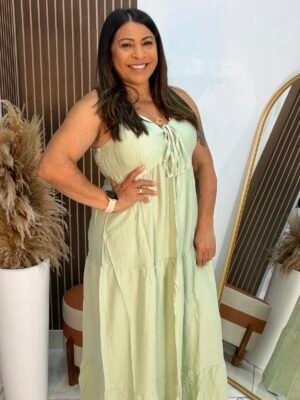 Vestido Longo com Alças e Amarração Frontal